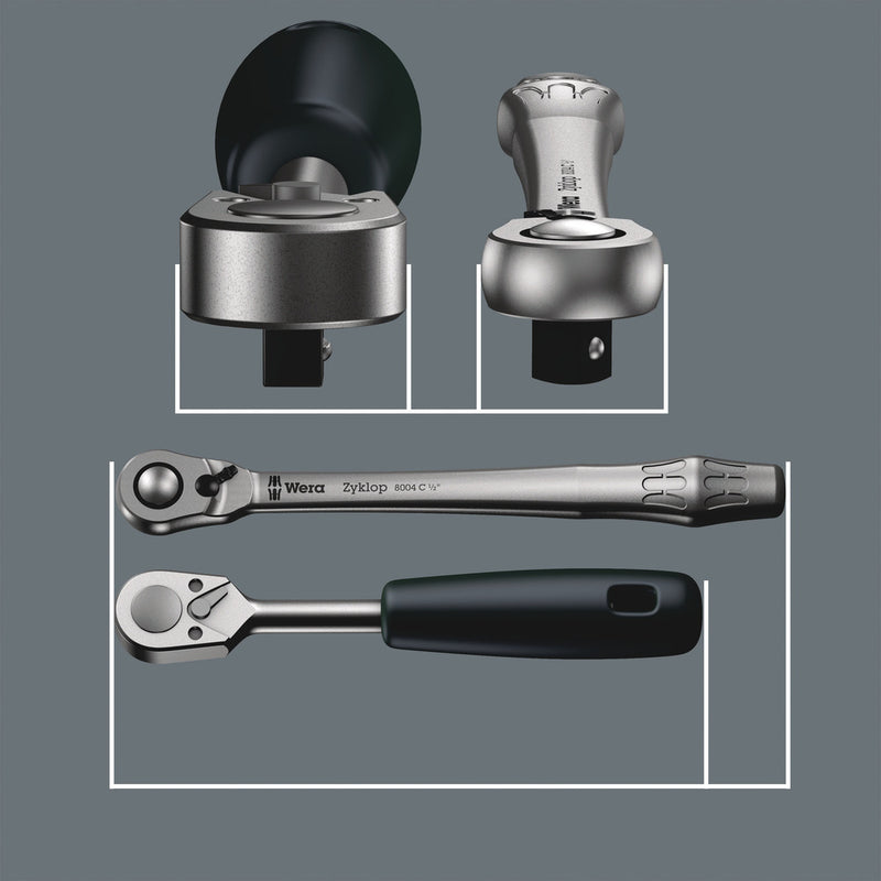 Wera 05004078001 8100 SC 8 Zyklop Metal Ratchet Set with switch lever, 1/2" drive, metric, 28 pieces