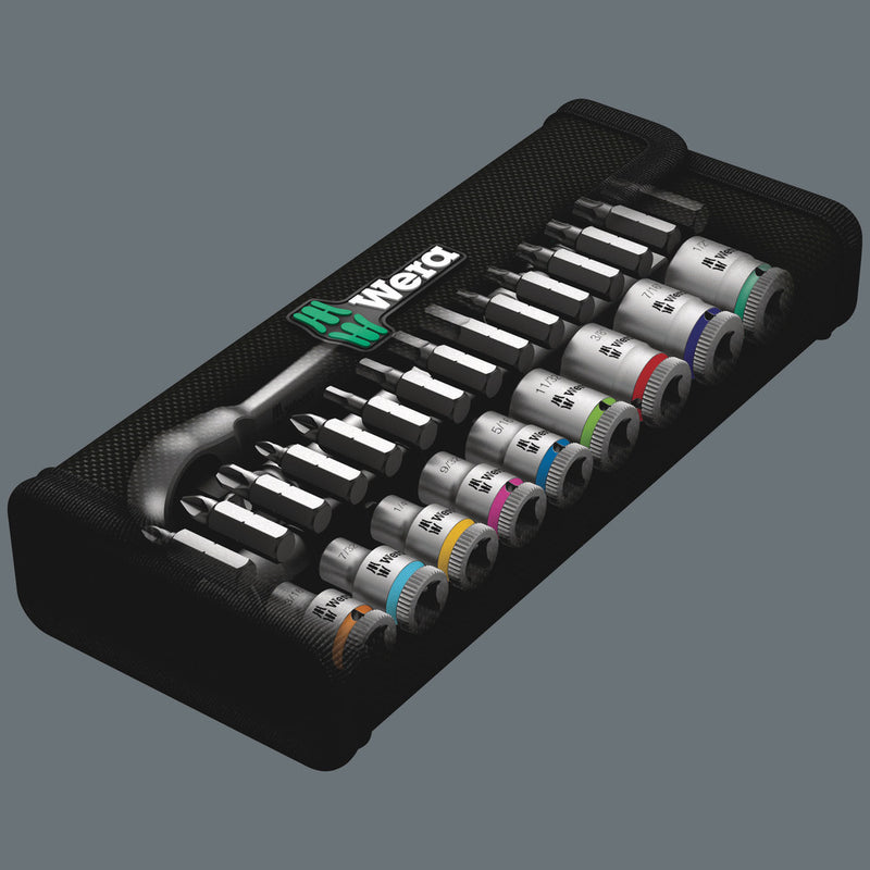 Wera 05004020001 8100 SA 10 Zyklop Metal Ratchet Set with push-through square, 1/4" drive, imperial, 28 pieces