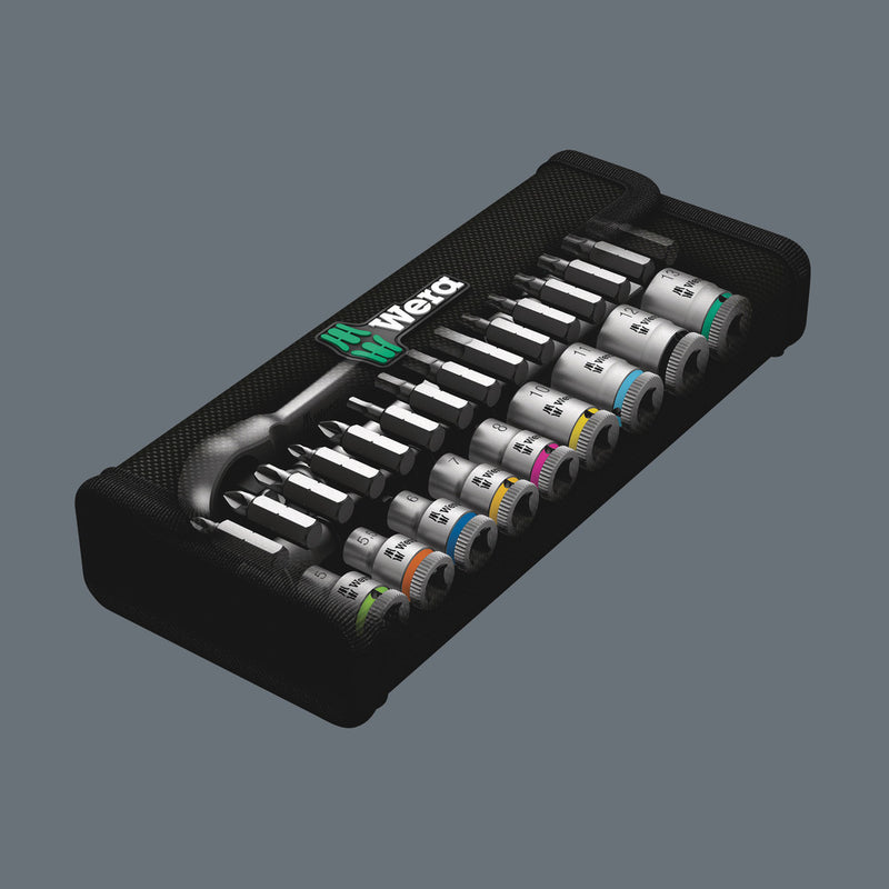 Wera 05004017001 8100 SA 7 Zyklop Metal Ratchet Set with push-through square, 1/4" drive, metric, 28 pieces