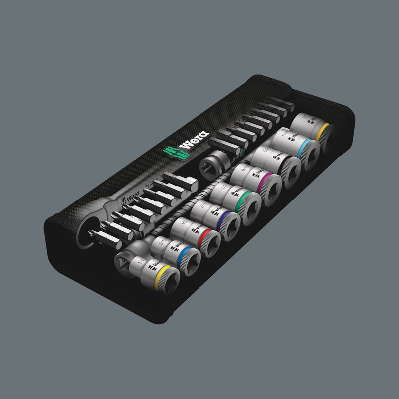 Wera 05004050001 8100 SB 10 Zyklop Metal Ratchet Set with push-through square, 3/8" drive, imperial, 29 pieces