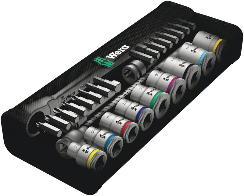 Wera 05004050001 8100 SB 10 Zyklop Metal Ratchet Set with push-through square, 3/8" drive, imperial, 29 pieces