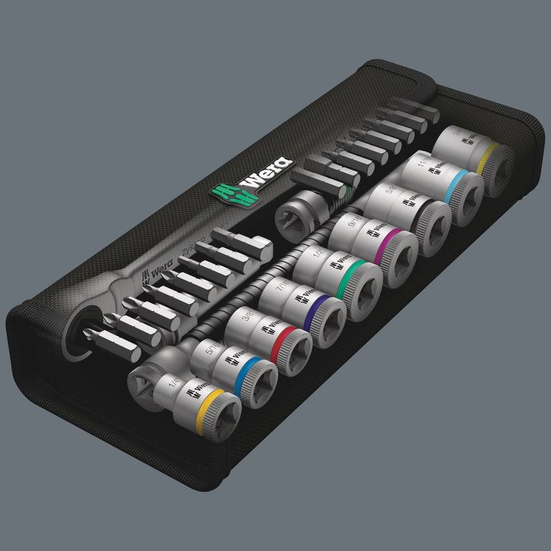Wera 05004051001 8100 SB 11 Zyklop Metal Ratchet Set with switch lever, 3/8" drive, imperial, 29 pieces