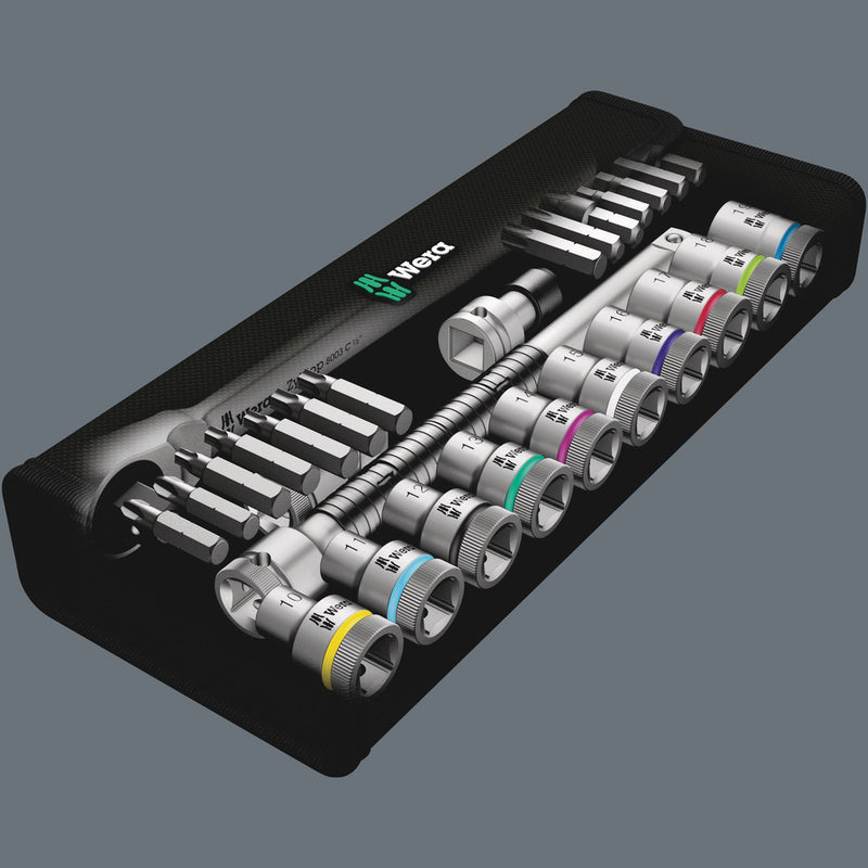 Wera 05004077001 8100 SC 7 Zyklop Metal Ratchet Set with push-through square, 1/2" drive, metric, 28 pieces
