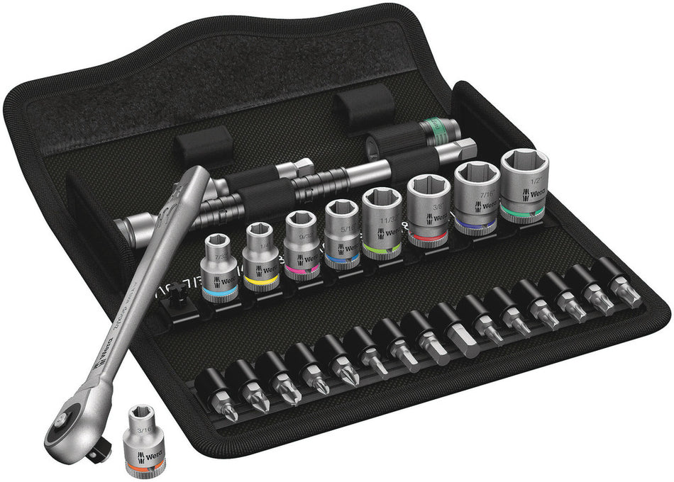 Wera 05004020001 8100 SA 10 Zyklop Metal Ratchet Set with push-through square, 1/4" drive, imperial, 28 pieces