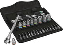 Wera 05004020001 8100 SA 10 Zyklop Metal Ratchet Set with push-through square, 1/4" drive, imperial, 28 pieces