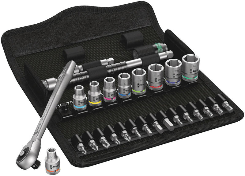 Wera 05004020001 8100 SA 10 Zyklop Metal Ratchet Set with push-through square, 1/4" drive, imperial, 28 pieces
