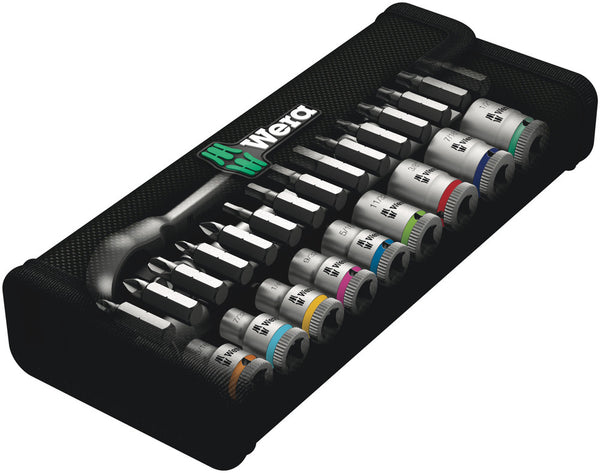 Wera 05004020001 8100 SA 10 Zyklop Metal Ratchet Set with push-through square, 1/4" drive, imperial, 28 pieces