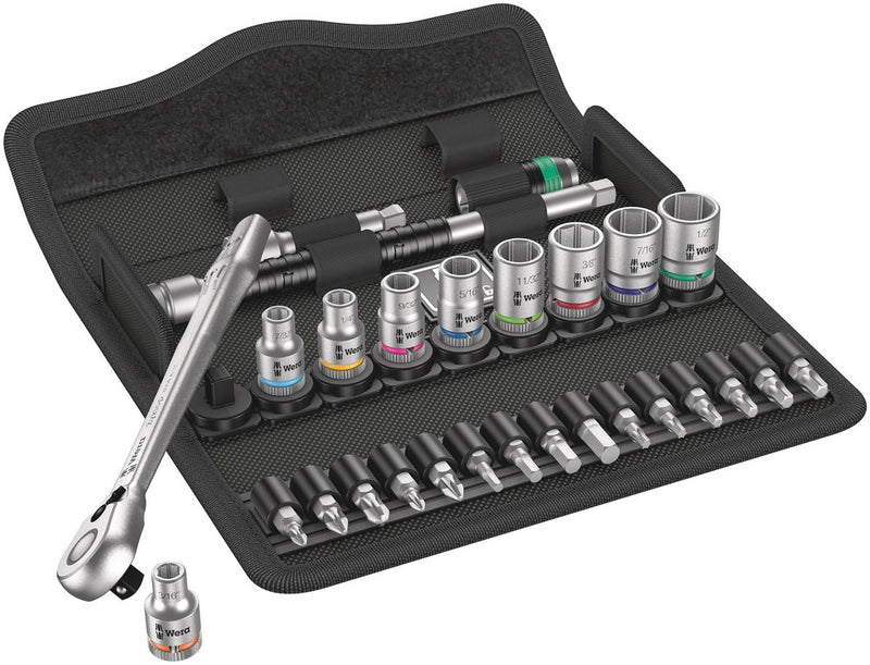 Wera 05004021001 8100 SA 11 Zyklop Metal Ratchet Set with switch lever, 1/4" drive, imperial, 28 pieces