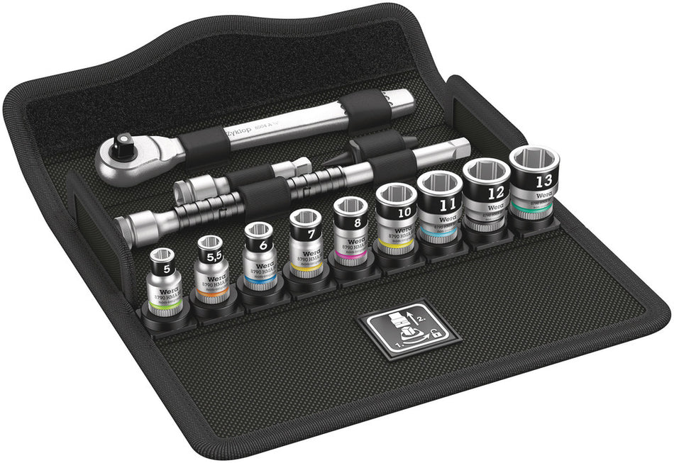 Wera 05003756001 8100 SA 12 HF Zyklop Metal Ratchet Set with switch lever, 1/4" drive, metric, 13 pieces