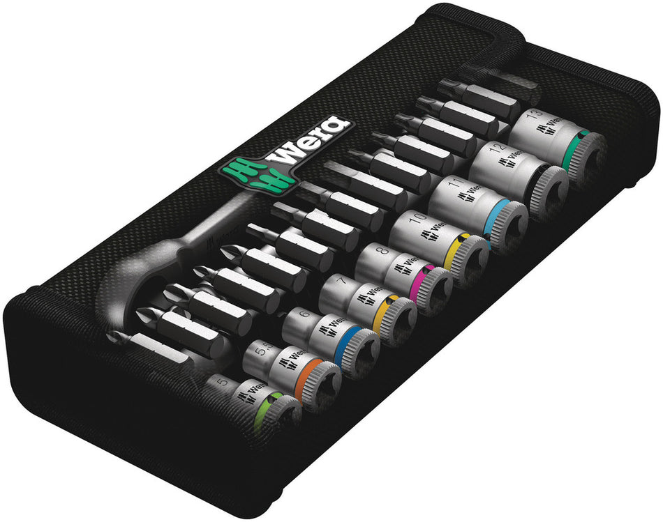 Wera 05004017001 8100 SA 7 Zyklop Metal Ratchet Set with push-through square, 1/4" drive, metric, 28 pieces