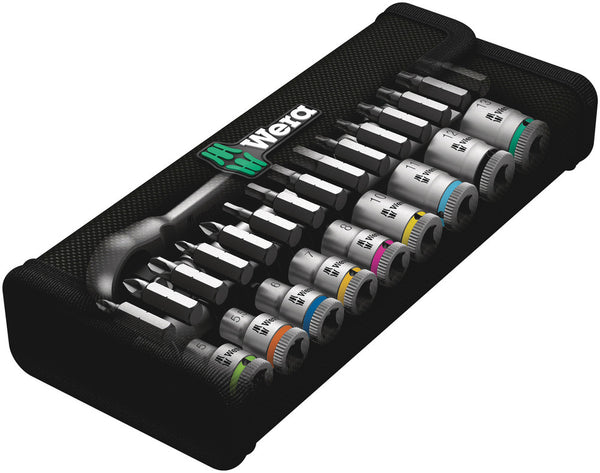 Wera 05004017001 8100 SA 7 Zyklop Metal Ratchet Set with push-through square, 1/4" drive, metric, 28 pieces