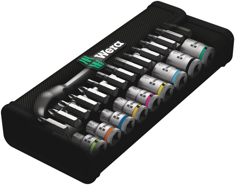 Wera 05004017001 8100 SA 7 Zyklop Metal Ratchet Set with push-through square, 1/4" drive, metric, 28 pieces