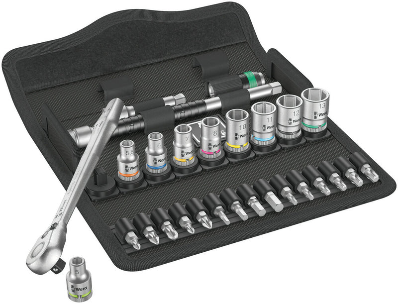 Wera 05004018001 8100 SA 8 Zyklop Metal Ratchet Set with switch lever, 1/4" drive, metric, 28 pieces