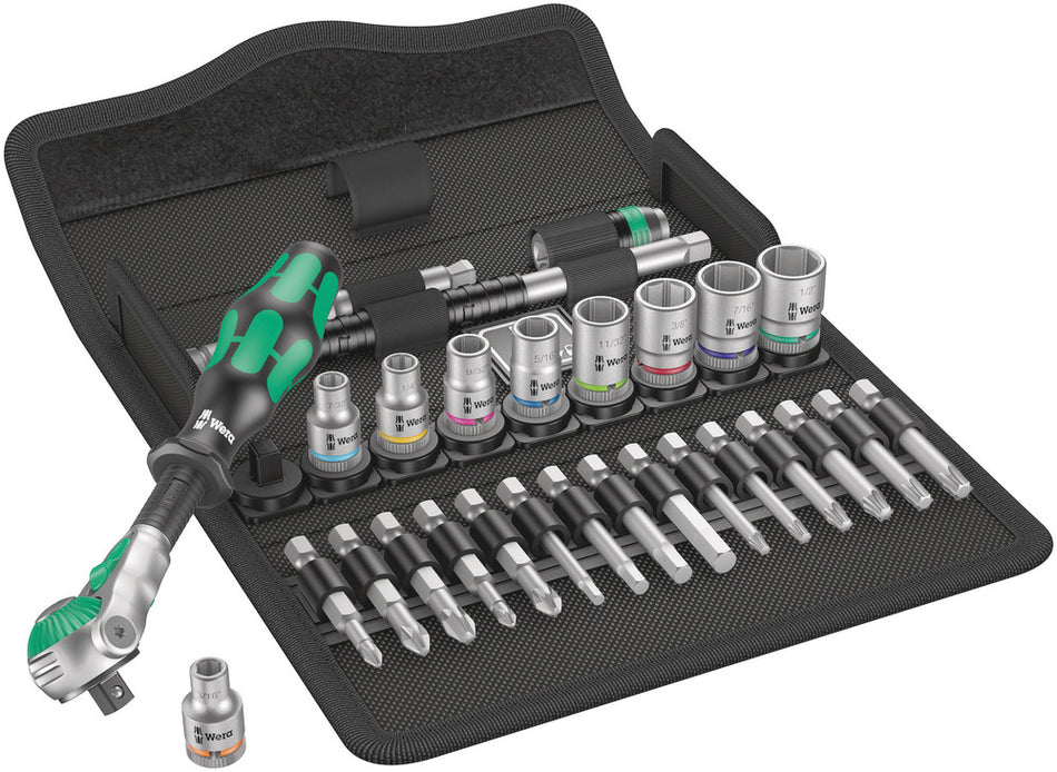Wera 05004019001 8100 SA 9 Zyklop Speed Ratchet Set, 1/4" drive, imperial, 28 pieces