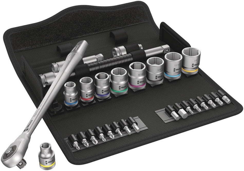 Wera 05004050001 8100 SB 10 Zyklop Metal Ratchet Set with push-through square, 3/8" drive, imperial, 29 pieces