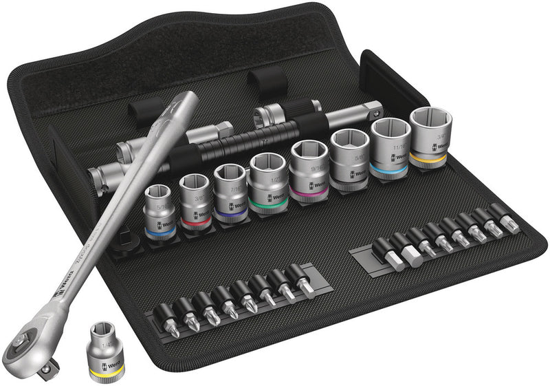 Wera 05004050001 8100 SB 10 Zyklop Metal Ratchet Set with push-through square, 3/8" drive, imperial, 29 pieces