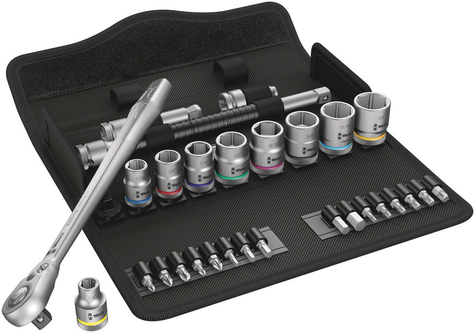Wera 05004051001 8100 SB 11 Zyklop Metal Ratchet Set with switch lever, 3/8" drive, imperial, 29 pieces