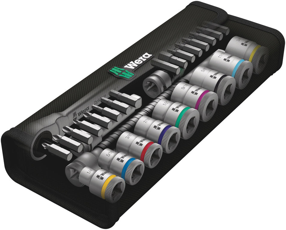 Wera 05004051001 8100 SB 11 Zyklop Metal Ratchet Set with switch lever, 3/8" drive, imperial, 29 pieces