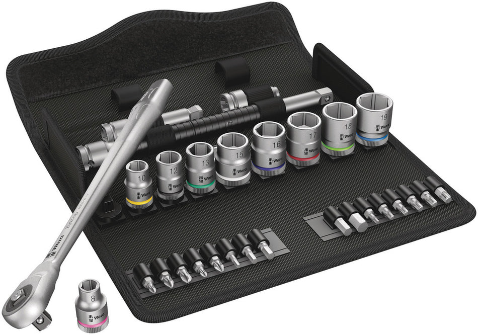 Wera 05004047001 8100 SB 7 Zyklop Metal Ratchet Set with push-through square, 3/8" drive, metric, 29 pieces