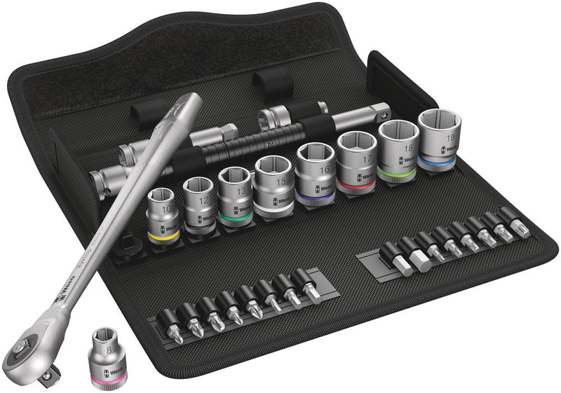 Wera 05004047001 8100 SB 7 Zyklop Metal Ratchet Set with push-through square, 3/8" drive, metric, 29 pieces