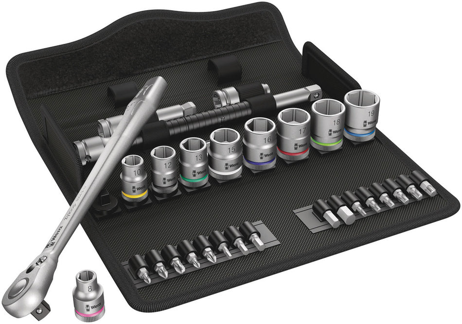 Wera 05004048001 8100 SB 8 Zyklop Metal Ratchet Set with switch lever, 3/8" drive, metric, 29 pieces