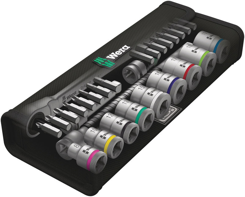 Wera 05004048001 8100 SB 8 Zyklop Metal Ratchet Set with switch lever, 3/8" drive, metric, 29 pieces