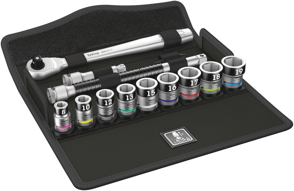 Wera 05003785001 8100 SB HF 1 Zyklop Metal Ratchet Set with switch lever, 3/8" drive, with holding function, metric, 13 pieces