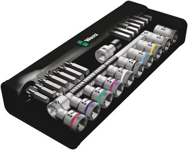 Wera 05004080001 8100 SC 10 Zyklop Metal Ratchet Set with push-through square, 1/2" drive, imperial, 28 pieces