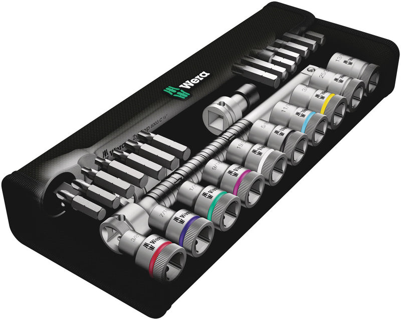 Wera 05004080001 8100 SC 10 Zyklop Metal Ratchet Set with push-through square, 1/2" drive, imperial, 28 pieces