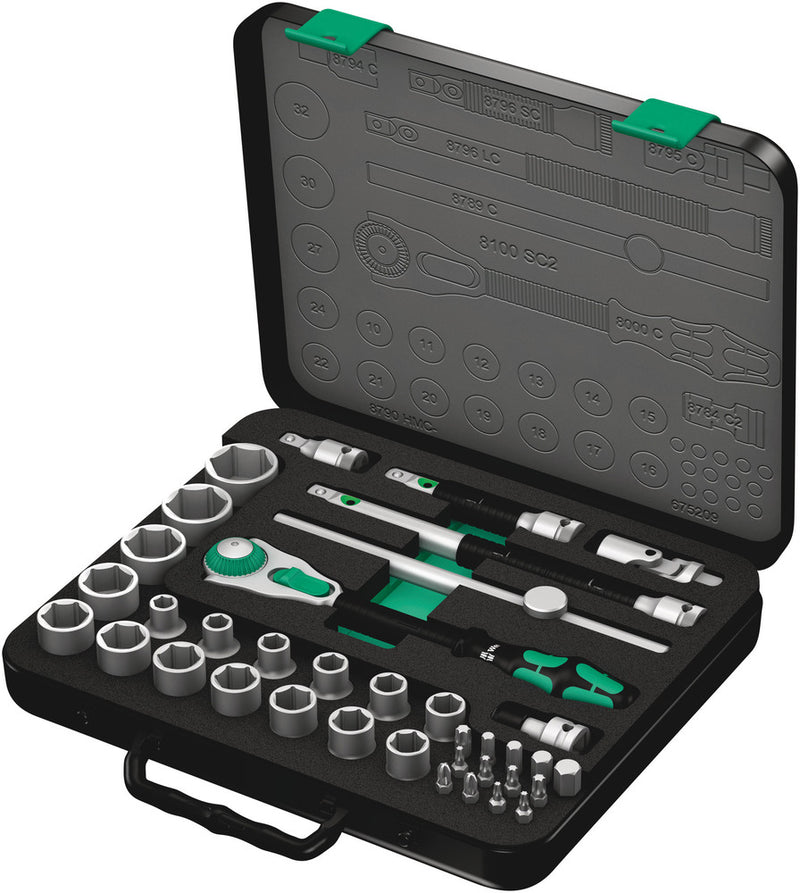 Wera 050036450018100 SC 2 Zyklop Speed Ratchet Set, 1/2" drive, metric, 37 pieces