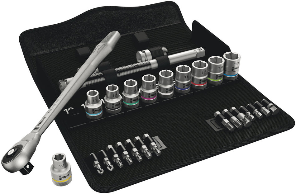 Wera 05004077001 8100 SC 7 Zyklop Metal Ratchet Set with push-through square, 1/2" drive, metric, 28 pieces