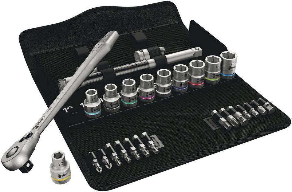 Wera 05004078001 8100 SC 8 Zyklop Metal Ratchet Set with switch lever, 1/2" drive, metric, 28 pieces