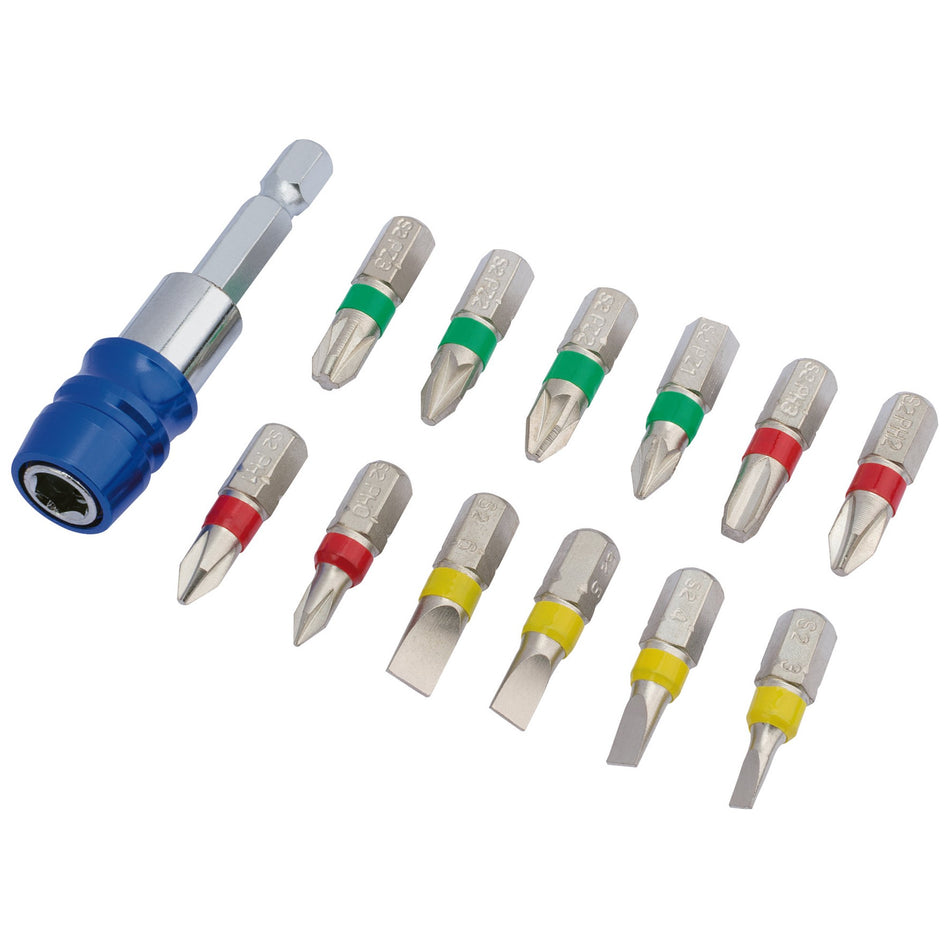 Draper 82401 Coloured Screwdriver Bit Set With Magnetic Holder (13 Piece)