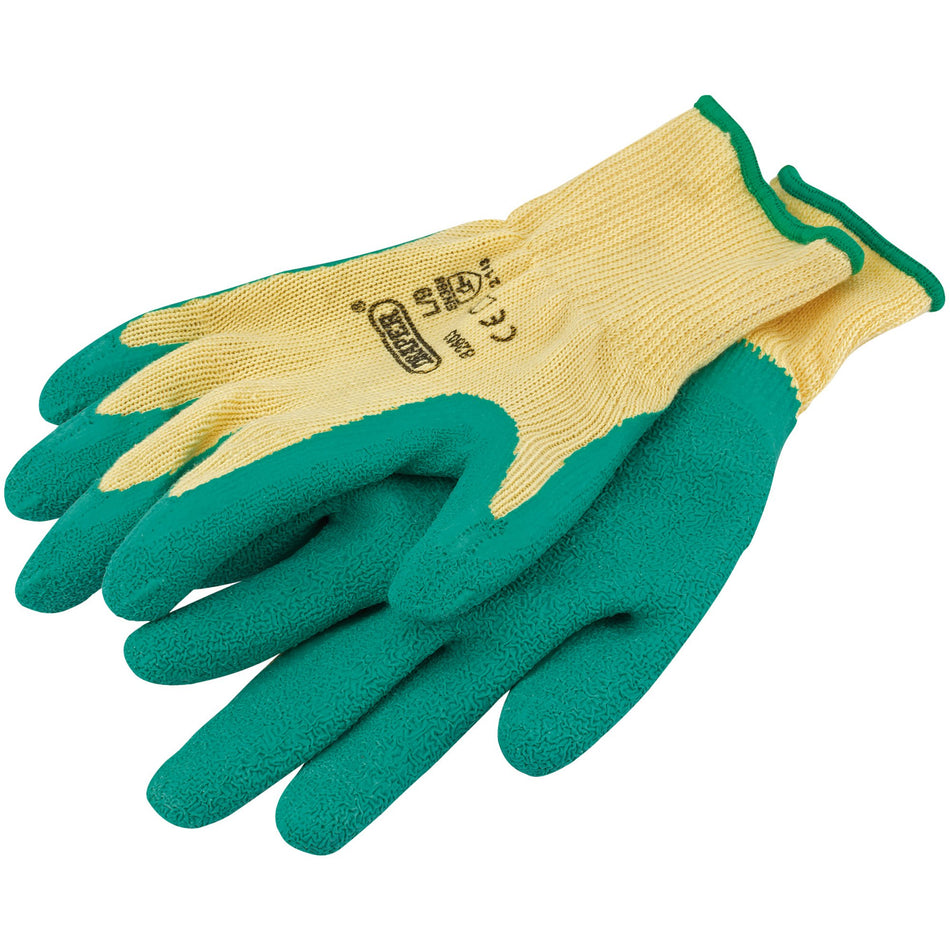 Draper 82603 Heavy Duty Latex Coated Work Gloves, Large, Green