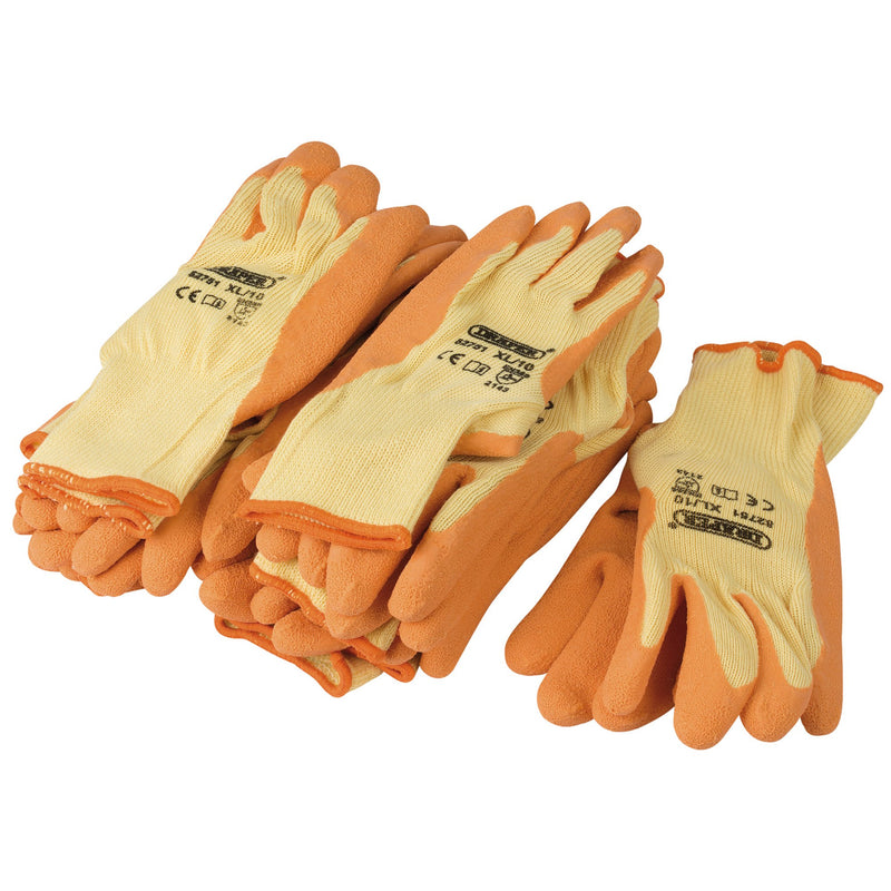 Draper 82751 Heavy Duty Latex Coated Work Gloves, Extra Large, Orange (Pack of 10)