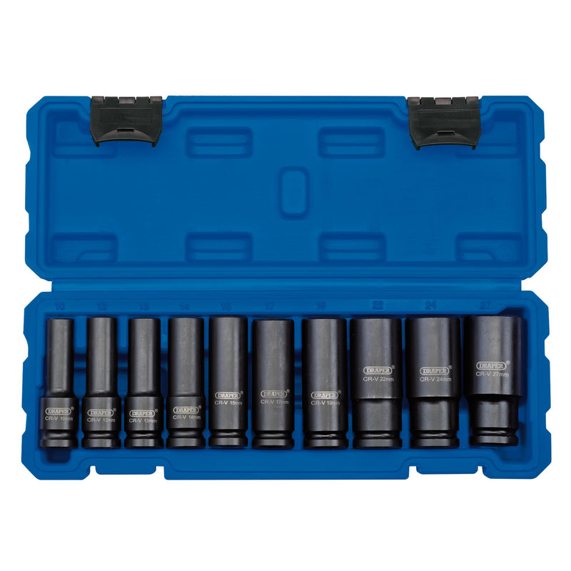 Draper 83096 Metric Deep Impact Socket Set, 1/2" Sq. Dr. (10 Piece)