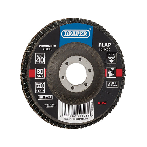 Draper 83157 Zirconium Oxide Flap Disc, 115 x 22.23mm, 40 Grit
