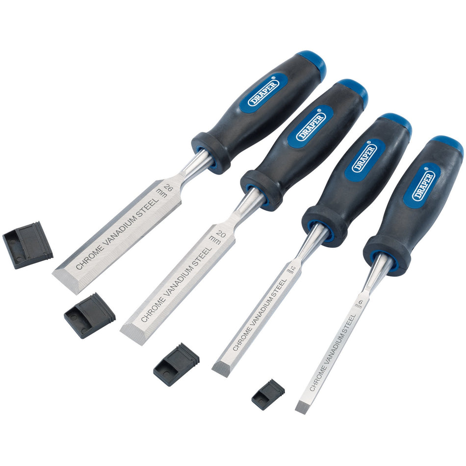 Draper 83351 Soft Grip Bevel Edge Wood Chisel Set (4 Piece)