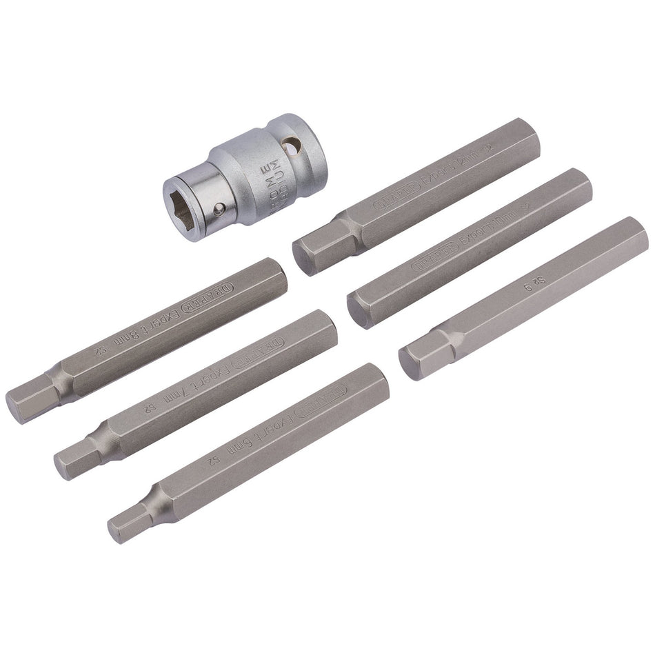 Draper 83564 Hexagon Bit Set and Holder, 1/2" Sq. Dr., 6 - 12mm (7 Piece)