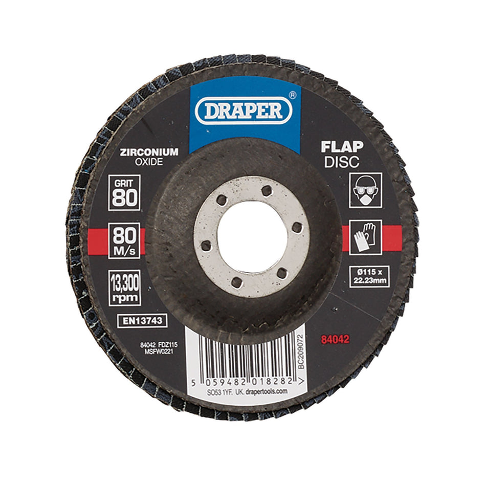 Draper 84042 Zirconium Oxide Flap Disc, 115 x 22.23mm, 80 Grit
