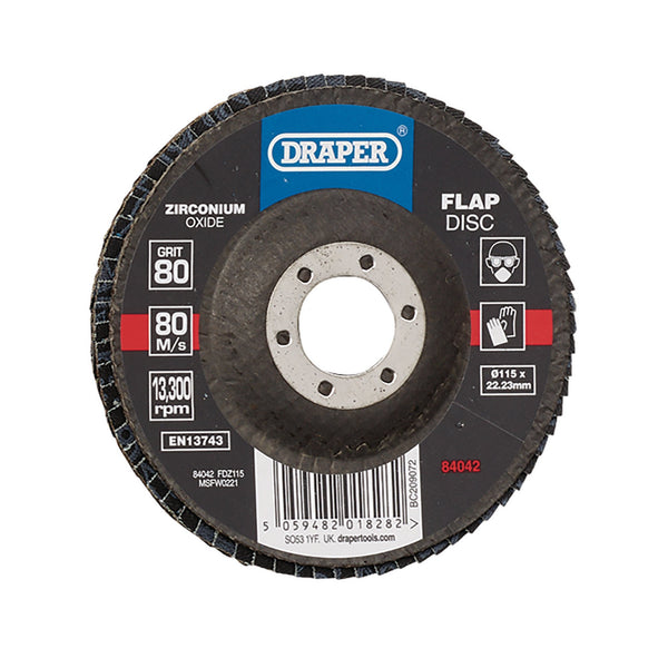 Draper 84042 Zirconium Oxide Flap Disc, 115 x 22.23mm, 80 Grit