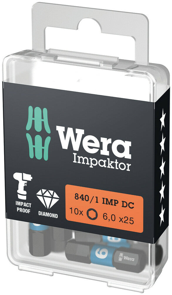 Wera 05057605001 840/1 IMP DC Hex-Plus DIY Impaktor bits, 5 x 25 mm, 10 pieces