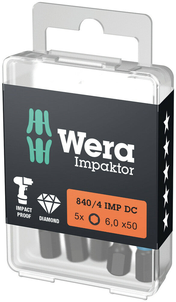 Wera 05057646001 840/4 IMP DC Hex-Plus DIY Impaktor bits, 6 x 50 mm, 5 pieces