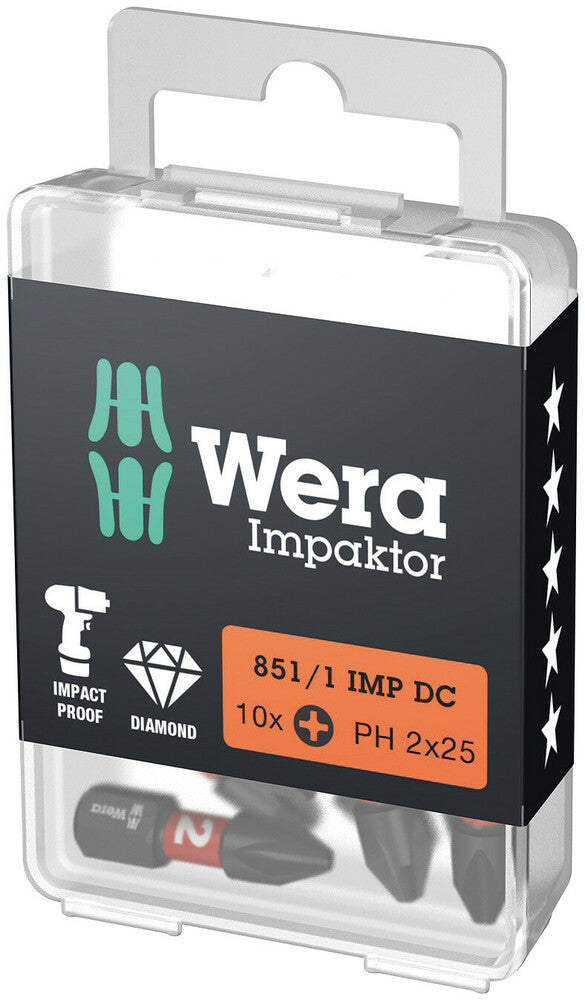 Wera 05057616001 851/1 IMP DC PH DIY Impaktor PH bits, PH 2 x 25 mm, 10 pieces