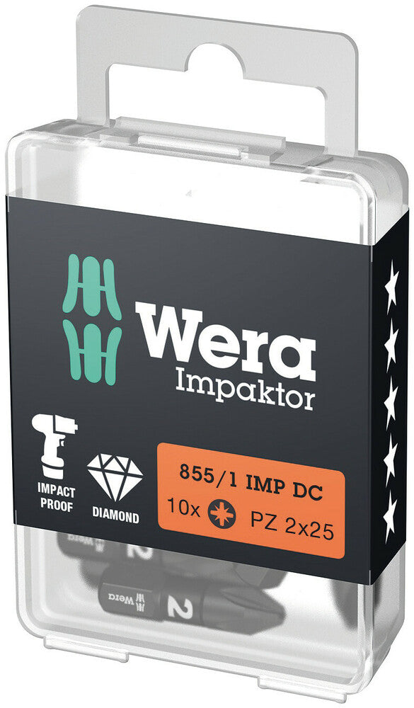 Wera 05057620001 855/1 IMP DC PZ DIY Impaktor bits, PZ 1 x 25 mm, 10 pieces