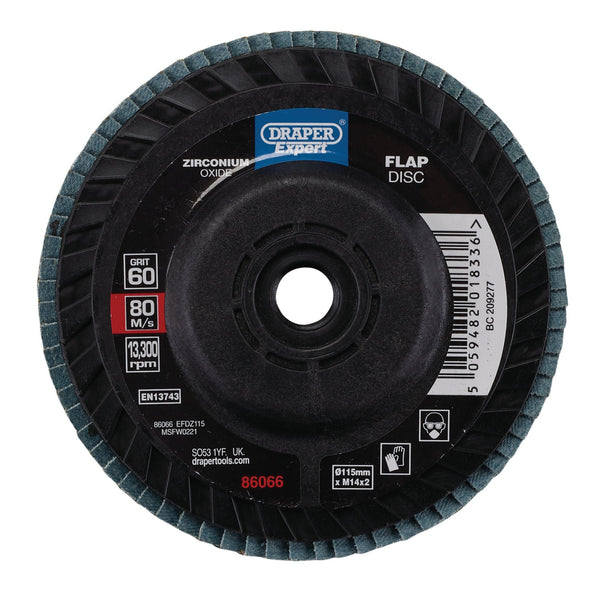 Draper 86066 Draper Expert Zirconium Oxide Flap Disc, 115mm, M14, 60 Grit