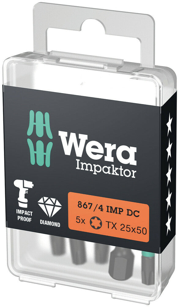Wera 05057664001 867/4 IMP DC TORX DIY Impaktor bits, TX 20 x 50 mm, 5 pieces