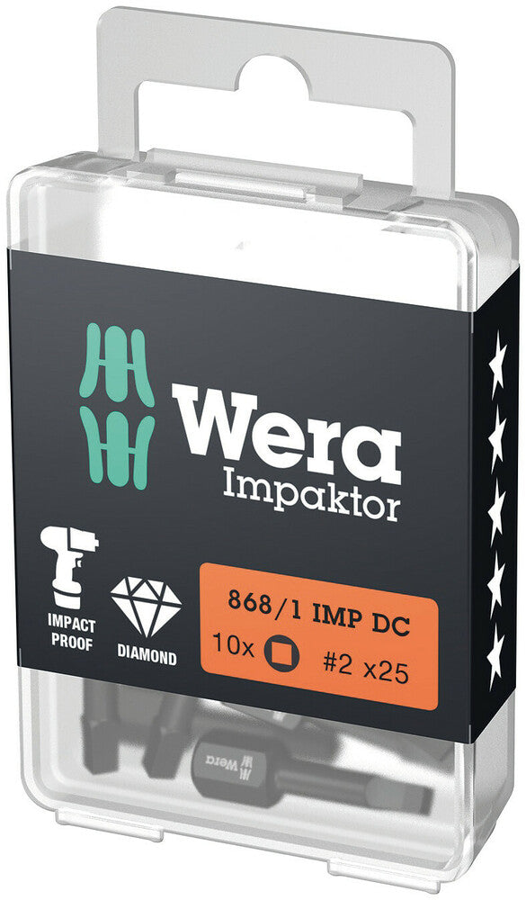 Wera 05057631001 868/1 IMP DC DIY Impaktor square head socket bits, # 2 x 25 mm, 10 pieces