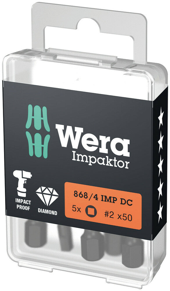 Wera 05057672001 868/4 IMP DC DIY Impaktor square head socket bits, # 3 x 50 mm, 5 pieces