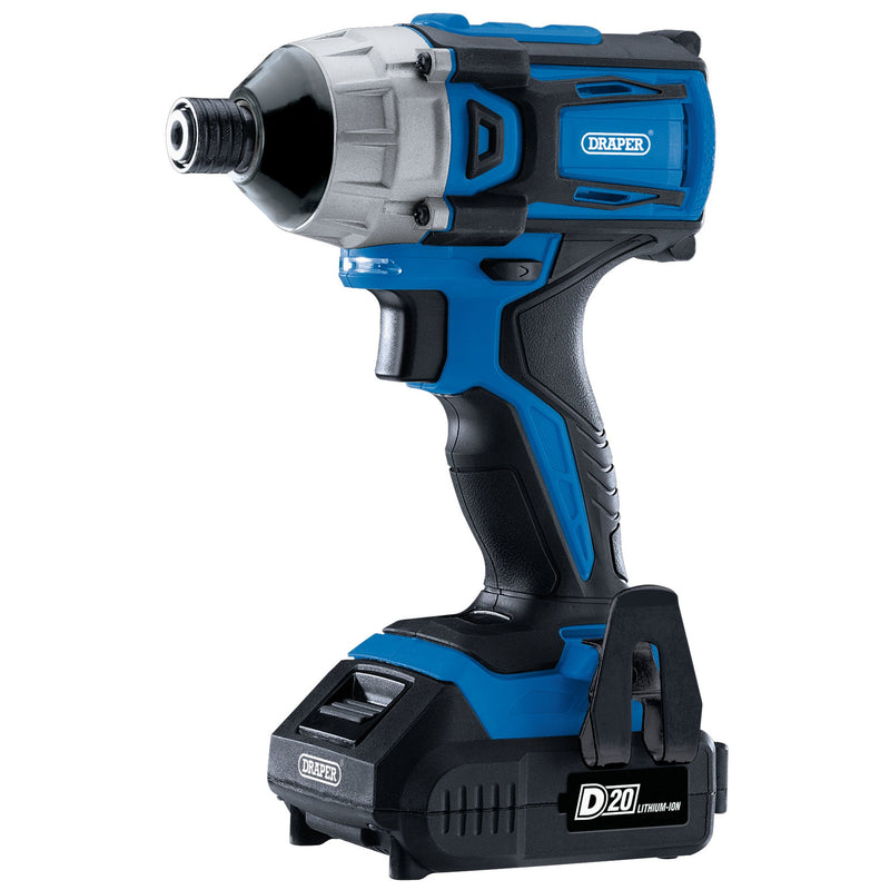 Draper 86958 D20 20V Brushless Impact Driver, 1/4" Hex, 180Nm, 2 x 2.0Ah Batteries, 1 x Charger